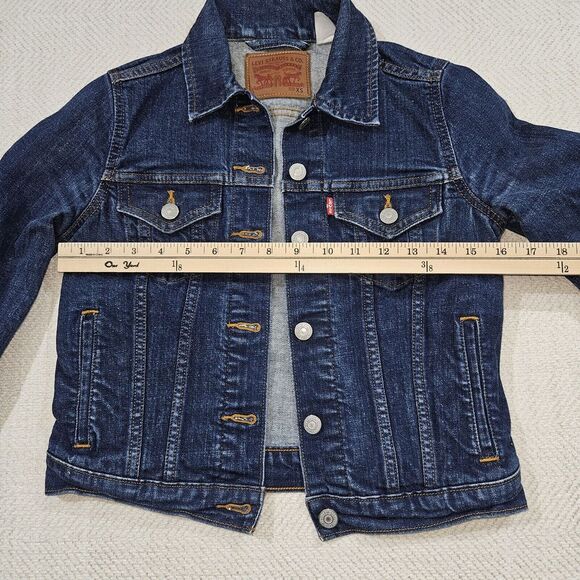 Levis Jacket Womens Extra Small Blue Denim Jean Trucker Button Up Coat Cropped - Picture 4 of 8